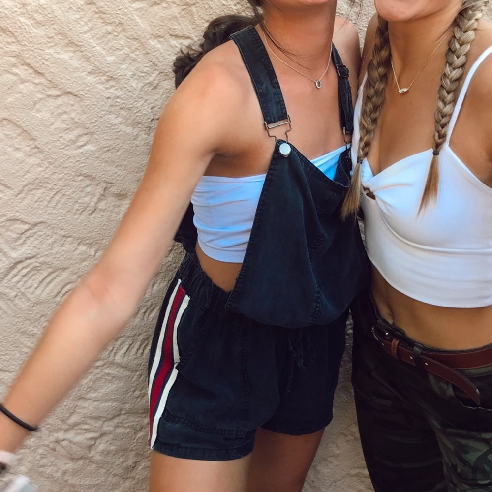 VINTAGE HAVANA Navy Wash Overalls with Red Stripe